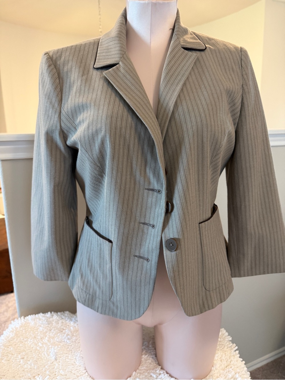 Express Light brown Pinstripe Blazer with Dark Trim Accents